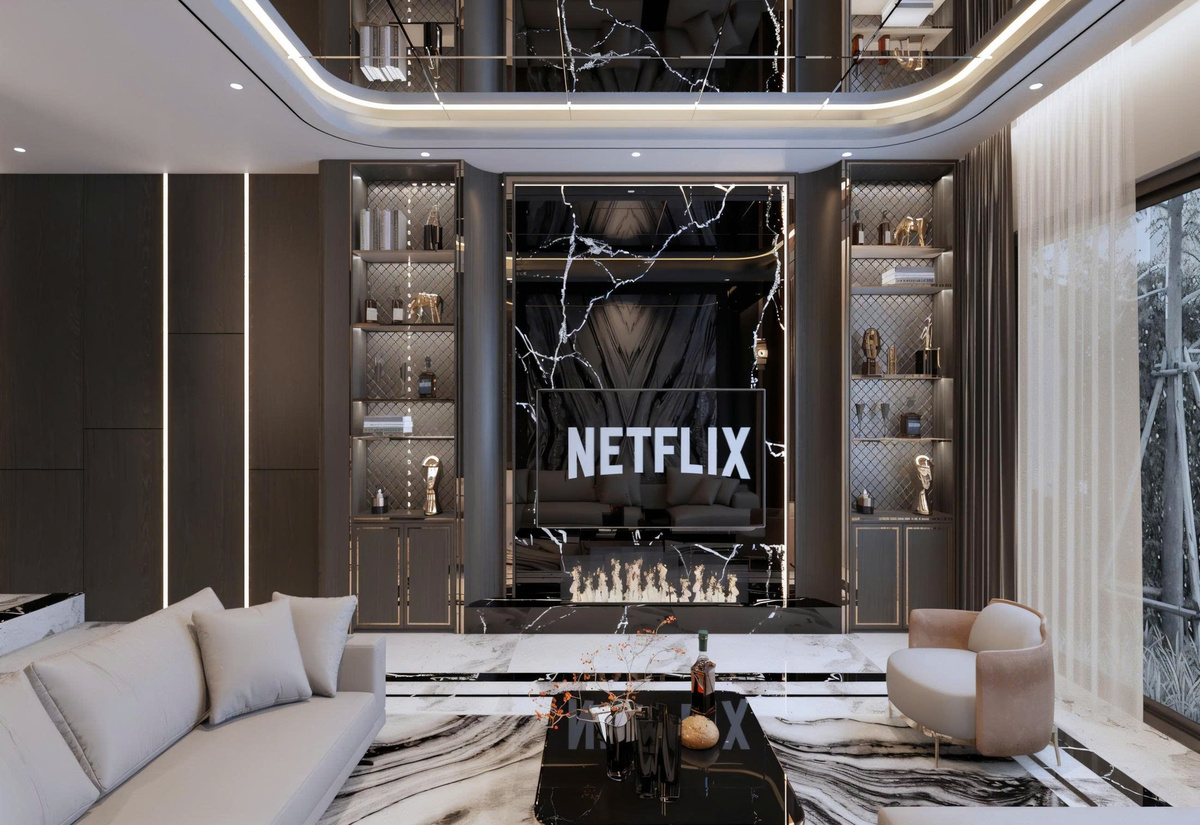 Vách phòng khách nhà a Cường chợ hoa quả